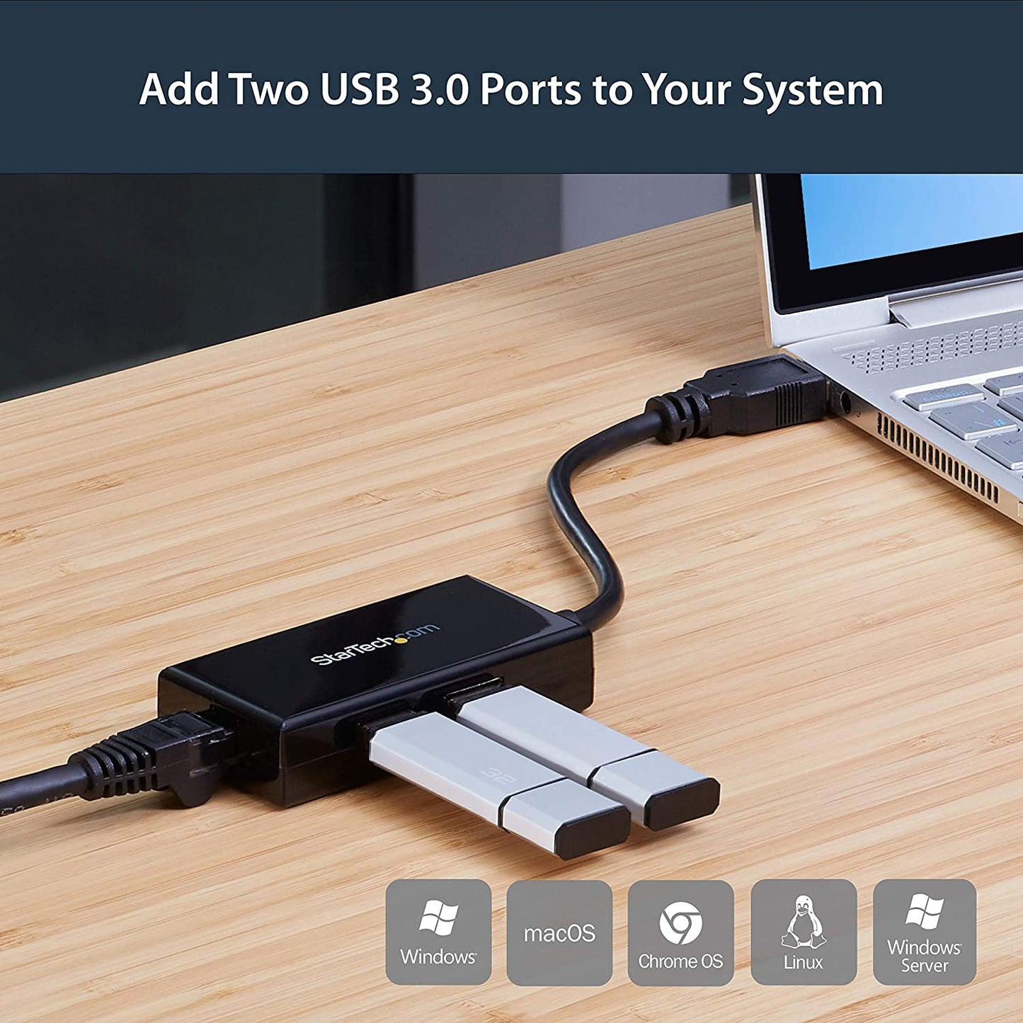 StarTech.com 2 Port USB 3.0 Hub with Ethernet - USB 3.0 x 2 - Gigabit Ethernet Network Adapter for Windows/Mac/Chrome (USB31000S2H) Black 2x USB-A Black