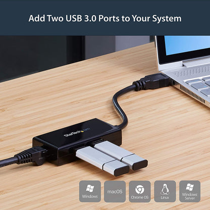 StarTech.com 2 Port USB 3.0 Hub with Ethernet - USB 3.0 x 2 - Gigabit Ethernet Network Adapter for Windows/Mac/Chrome (USB31000S2H) Black 2x USB-A Black
