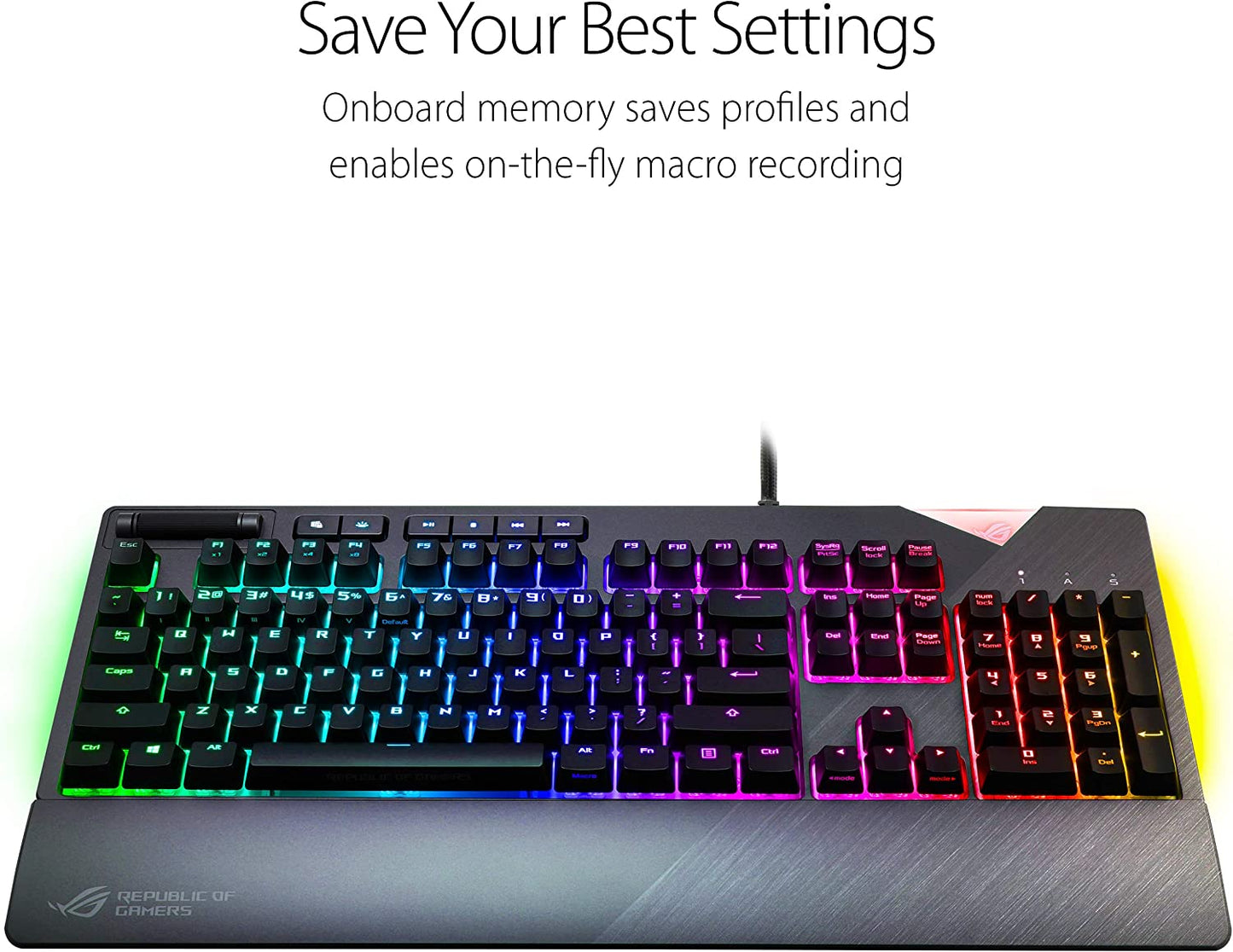 ASUS ROG Strix Flare (Cherry MX Red) Aura Sync RGB Mechanical Gaming Keyboard with Switches, Customizable Badge, USB Pass Through and Media Controls