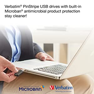 Verbatim 64GB PinStripe Retractable USB 2.0 Flash Thumb Drive with Microban Antimicrobial Product Protection – Business 10pk – Black 64GB 10PK