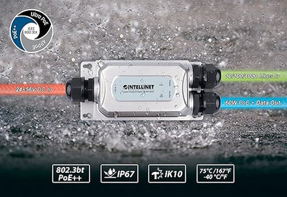 Intellinet Poe++ Injector - 56 V Dc Input - 55 V Dc, 1.20 A Output - 1 X 10/100/1000base-t Input Port(s) - 1 X 10/100/1000base-t Output Port(s) - 72 W