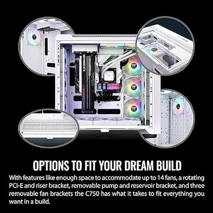 Thermaltake CTE C750 TG ARGB Snow E-ATX Full Tower with Centralized Thermal Efficiency Design; 3x140mm White CT140 ARGB Fans Pre-Installed; Tempered Glass Front & Side Panel; CA-1X6-00F6WN-01; White C750 ARGB Snow