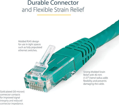 StarTech.com 6ft CAT6 Ethernet Cable - Green CAT 6 Gigabit Ethernet Wire -650MHz 100W PoE++ RJ45 UTP Molded Category 6 Network/Patch Cord w/Strain Relief/Fluke Tested UL/TIA Certified (C6PATCH6GN) Green 6 ft / 1.82 m 1 Pack