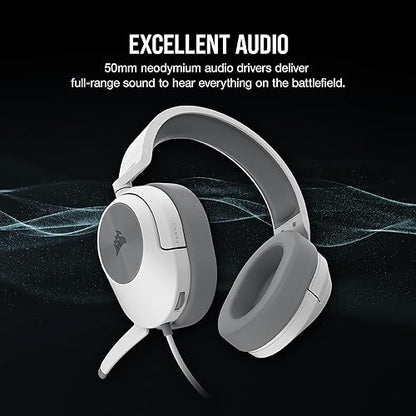 Corsair HS55 Stereo Gaming Headset (Leatherette Memory Foam Ear Pads, Easy-Access On-Ear Volume Control, Lightweight, Omni-Directional Microphone, Multi-Platform Compatibility) White HS55 Stereo White