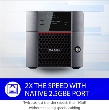 BUFFALO TeraStation 3220DN 2-Bay Desktop NAS 8TB (2x4TB) with HDD NAS Hard Drives Included 2.5GBE / Computer Network Attached Storage/Private Cloud/NAS Storage/Network Storage/File Server 8 TB TeraStation 3220DN Desktop NAS - 2 Drive Bays