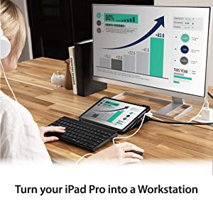 J5 create j5create iPad Pro USB C Hub- 6-in-1 Travel Dock for iPad Pro 12.9”/11”, with 4K@60Hz HDMI, USB C PD Charging 100W &amp; Data, USB A 3.1, SD and microSD Card Reader, 3.5mm Headphone Jack (JCD612)