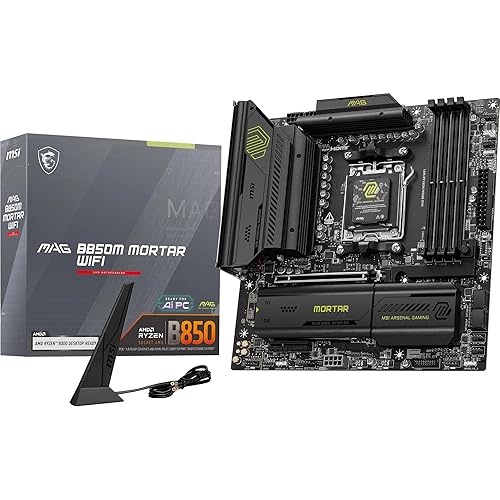 MSI MAG B850M Mortar WiFi, mATX - Supports AMD Ryzen 9000/8000 / 7000 Processors, AM5 - DDR5 Memory Boost (8200+ MT/s OC), PCIe 5.0 x16 & 4.0 x4, M.2 Gen5, Wi-Fi 7, 5G LAN