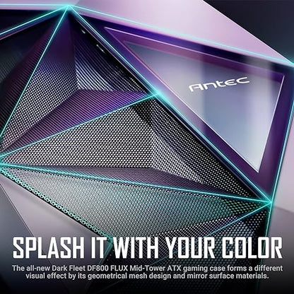 Antec Dark League DF800 Flux White, Flux Platform, 5 x 120 mm Fans Included, ARGB & PWM Fan Controller, Tempered Glass Side Panel, Geometrical Mesh Front, Mid-Tower ATX Gaming Case