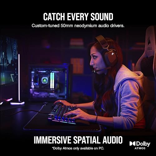 Corsair HS80 RGB Wireless Premium Gaming Headset with Dolby Atmos Audio (Low-Latency, Omni-Directional Microphone, 60ft Range, Up to 20 Hours Battery Life, PS5/PS4 Wireless Compatibility) Black Wireless Black