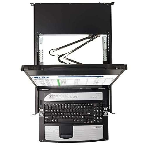 Tripp Lite, 8-Port, NetDirector, DisplayPort, KVM, Switch, Console w/ 17 in. LCD, Dual Rail, 1U Rack-Mount (B030-DP08-17D)