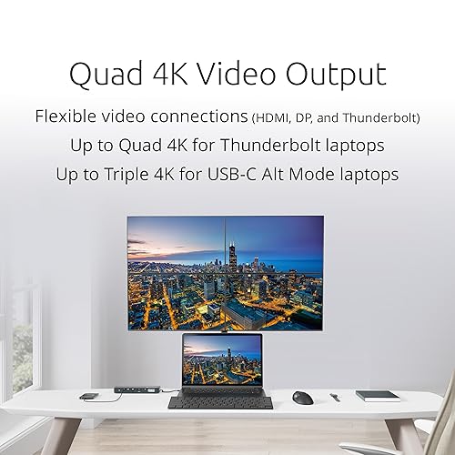 Kensington SD5910T DisplayLink Docking Station Thunderbolt 4, Quad 4K for MacBook Pro/Air M1/M2/M3/M4 with Pro and Max Chipsets, 100W PD, HDMI/DP/TB4, SD/Micro SD Card Slots (K35233NA)