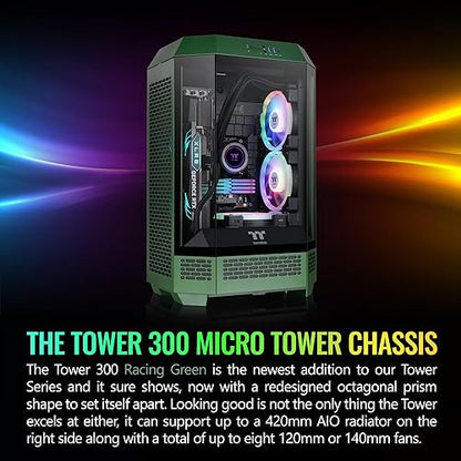 Tower 300 Racing Green Micro-ATX Case; 2x140mm CT Fan Included; Support Up to 420mm Radiator; Optional Chassis Stand Kit Allows Horizontal Display; CA-1Y4-00SCWN-00; 3 Year Warranty Tower 300 Case Racing Green