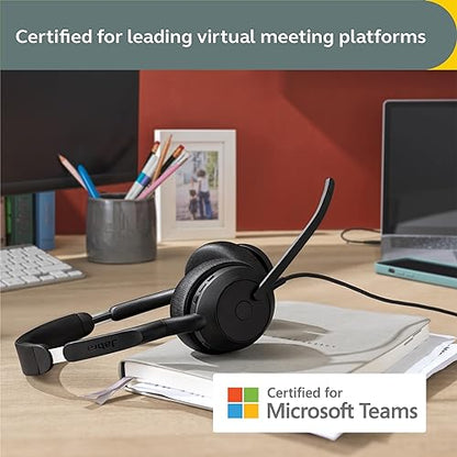Jabra Evolve2 50 Wired Stereo Headset - with Jabra AirComfort Technology, Noise-Cancelling Mics & Active Noise Cancellation - MS Teams Certified, Works with All Other Platforms - Black USB-C MS Teams