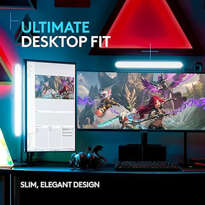 Logitech G Litra Beam Premium LED Gaming Light Bar for PC/Mac: Computer Monitor Streaming Key Light, LIGHTSYNC Compatible, Bluetooth & Onboard Controls, Fully Adjustable - Graphite GAMING DESKTOP LIGHT Non-RGB