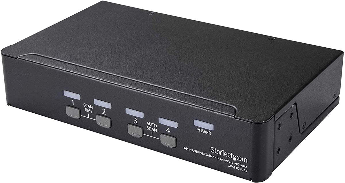 StarTech.com 4 Port DisplayPort KVM Switch - 4K 60Hz - Single Display - Dual Port UHD DP 1.2 USB KVM Switch with Integrated USB 2.0 Hub &amp; Audio - Dell, HP, Apple, Lenovo - TAA Compliant (SV431DPUA2)