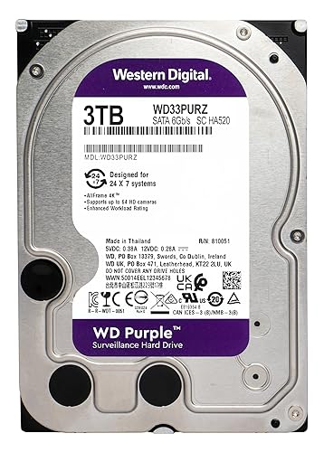 Western Digital 3TB WD Purple Surveillance Internal Hard Drive HDD - SATA 6 Gb/s, 256 MB Cache, 3.5 - WD33PURZ 256 MB Cache 3TB