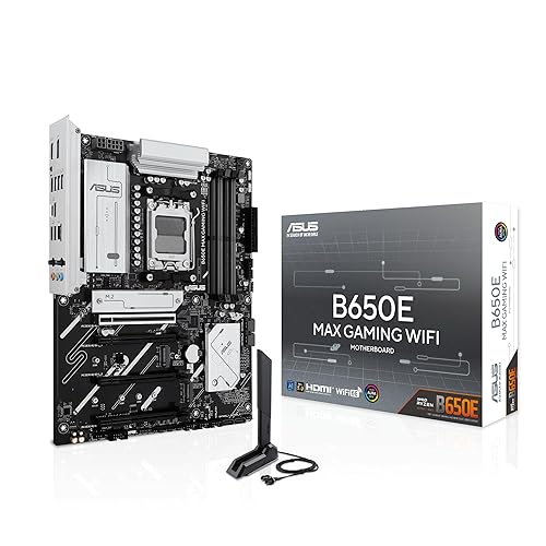 ASUS B650E MAX Gaming WiFi AMD B650 ATX Motherboard, DDR5, PCIe 5.0 Ready, 3X M.2 Slots, Wi-Fi 6E, Realtek 2.5Gb Ethernet, DisplayPort, HDMI™, USB 10Gbps Type-A & Type-C®, BIOS Flashback™, Aura Sync ATX B650E Max Gaming|M.2 x3|WiFi 6E
