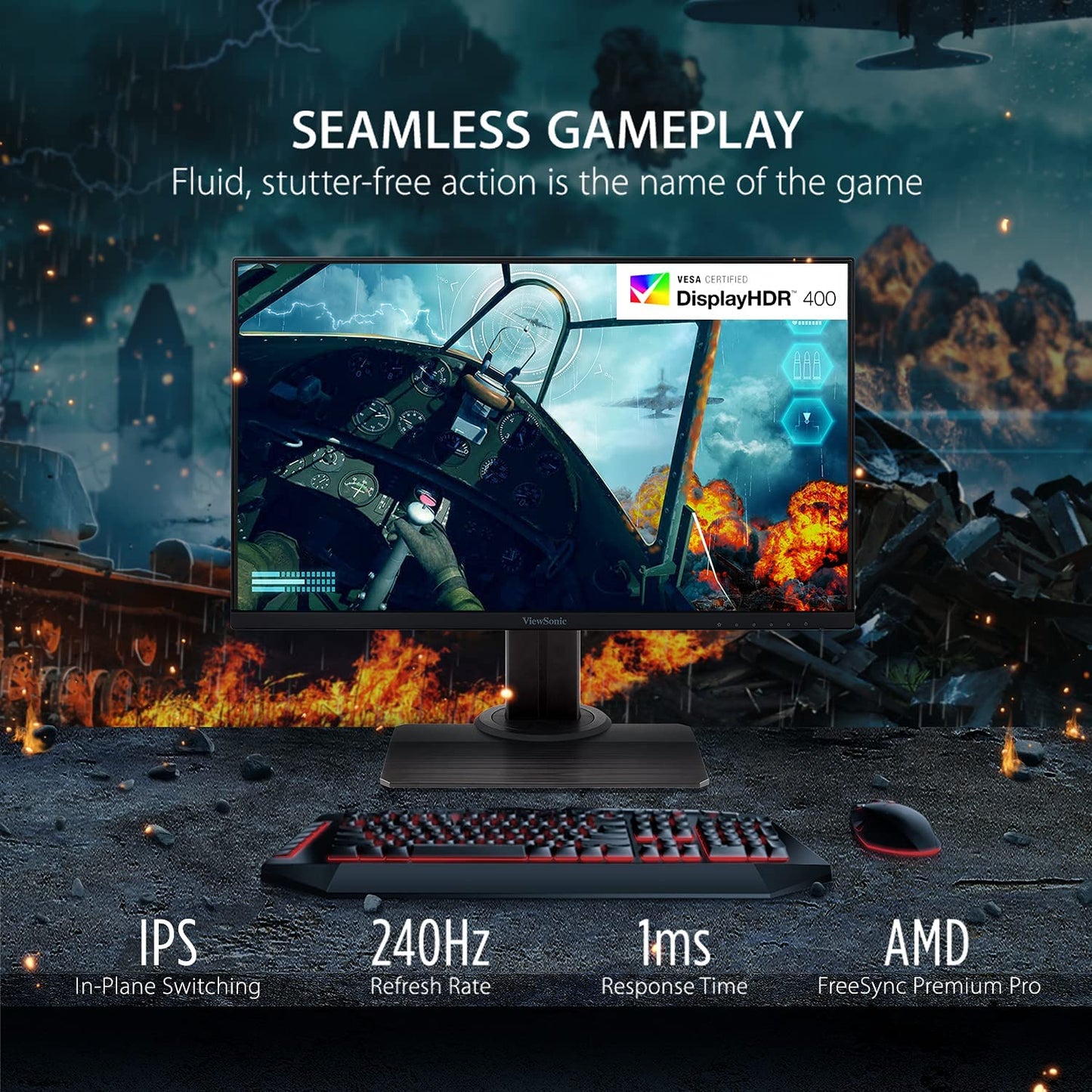 ViewSonic OMNI XG2431 24 Inch 1080p 1ms 240Hz Gaming Monitor with AMD FreeSync Premium, Advanced Ergonomics, Eye Care, HDMI and DisplayPort for Esports 24-Inch 1080p 240Hz