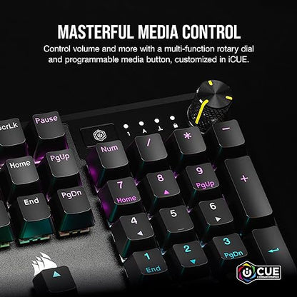 CORSAIR K70 CORE RGB Mechanical Gaming Keyboard - CORSAIR Red Linear Keyswitches - Sound Dampening - Media Control Dial - iCUE Compatible - QWERTY NA Layout - Black