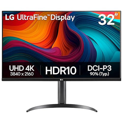 LG 32UR550K 32" UHD 4K Monitor, 3840x2160, HDR 10, DCI-P3 90%, Stereo Speaker 10W, 60Hz, 4ms, HDMI 2.0, DisplayPort, Headphone Out, Stand Pivot, Black 32" Tilt/Height/Pivot External Speakers