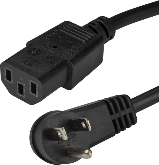 StarTech.com 10ft (3m) Computer Power Cord, Right Angle NEMA 5-15P To C13, 10A 125V, 18AWG, Replacement AC Power Cord, PC Power Supply Cable, Printer/Monitor Power Cord, UL Listed (PXTR10110) 10ft/3m