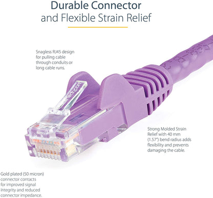 StarTech.com 50ft CAT6 Ethernet Cable - Purple CAT 6 Gigabit Ethernet Wire -650MHz 100W PoE++ RJ45 UTP Category 6 Network/Patch Cord Snagless Fluke Tested UL/TIA Certified (N6PATCH50PL) Purple 50 ft / 15 m 1 Pack