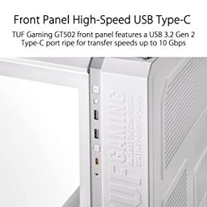 ASUS TUF Gaming GT502 White ATX Mid-Tower Computer Case,Front Panel RGB Button,USB 3.2 Type-C,2x USB 3.0 Ports,Tool-free Side Panel,ARGB Hub, 360mm and 280mm Radiator compatible, Fabric Handle on top.
