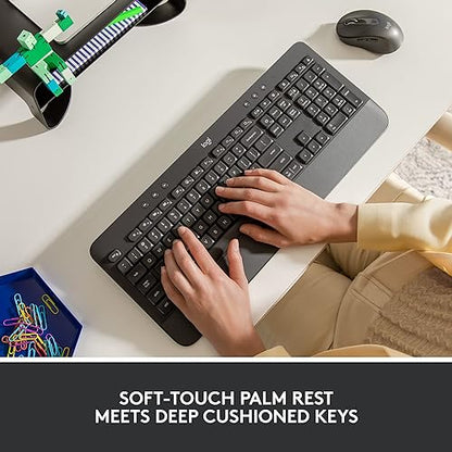 Logitech Signature K650 Comfort Full-Size Wireless Keyboard with Wrist Rest, BLE Bluetooth or Logi Bolt USB Receiver, Deep-Cushioned Keys, Numpad, Compatible with Most OS/PC/Window/Mac - Graphite Keyboard Graphite