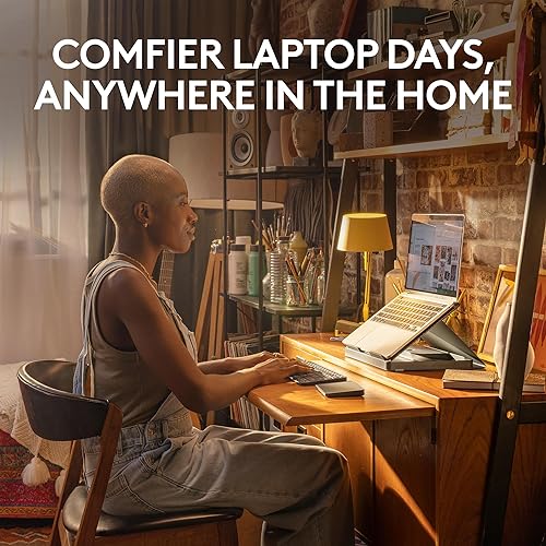 Logitech Casa Pop Up Desk Work from Home Kit with Laptop Stand, Wireless Keyboard & Touchpad, Bluetooth, USB C Charging, for Laptop/MacBook (10” to 17”) - Windows, macOS, ChromeOS - Classic Chic