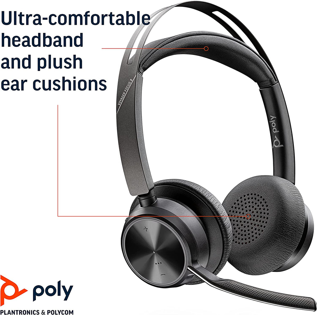 Poly - Voyager Focus 2 UC USB-A Headset with Stand (Plantronics) - Bluetooth (Stereo) Headset with Boom Mic - USB-A PC/Mac Compatible - Active Noise Canceling - Works w/ Teams, Zoom (Certified) &amp; More Headset + Charge Stand