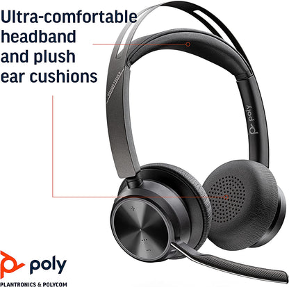 Poly - Voyager Focus 2 UC USB-A Headset with Stand (Plantronics) - Bluetooth (Stereo) Headset with Boom Mic - USB-A PC/Mac Compatible - Active Noise Canceling - Works w/ Teams, Zoom (Certified) &amp; More Headset + Charge Stand