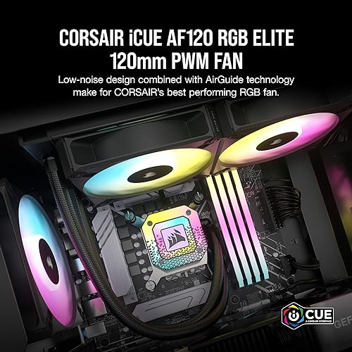 Corsair iCUE AF120 RGB Elite 120mm PWM Fan - Eight RGB LEDs - AirGuide Technology - Fluid Dynamic Bearing - Zero RPM Fan Mode - CORSAIR iCUE Software Compatible - Black
