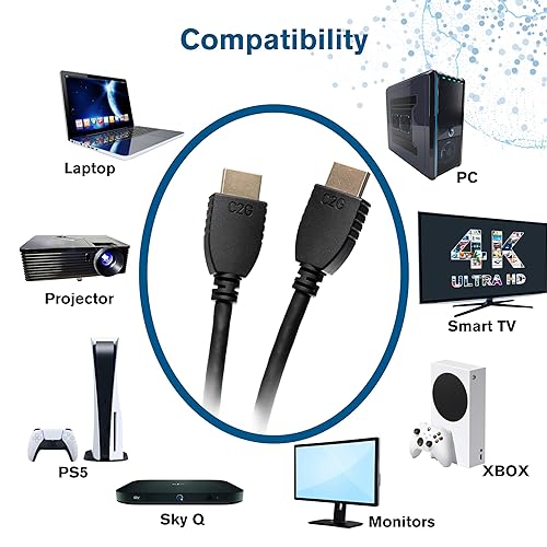 C2G 50606 4K UHD High Speed HDMI Cable (60Hz) with Ethernet for 4K Devices, TVs, Laptops, and Chromebooks, Black (1.5 Feet, 0.45 Meters)