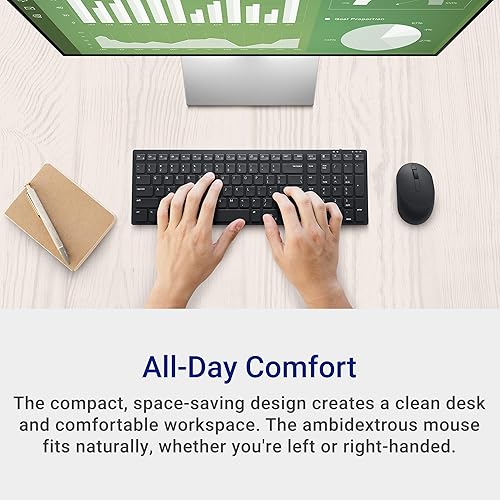 Dell KB555 Silent Keyboard and Mouse - 18 Programmable Shortcut Keys, Copilot Key, Secure Dual-Mode connectivity, Adjustable DPI, Ambidextrous, Low Battery LED Indicator, 3-Year Warranty - Black