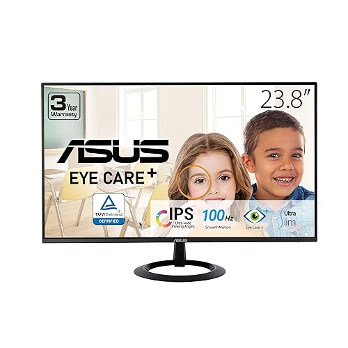 ASUS 27” (27-inch viewable) Eye Care Monitor (VZ27EHF) - Full HD (1920 x 1080), IPS, 100Hz, 1ms, Frameless, Adaptive-Sync, HDMI, Low Blue Light, Flicker Free, Ultra-Slim Profile, 3 Year Warranty