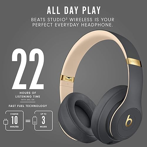 Beats Studio3 Wireless Noise Cancelling Over-Ear Headphones - Apple W1 Headphone Chip, Class 1 Bluetooth, 22 Hours of Listening Time, Built-in Microphone - Shadow Gray Shadow Gray Studio3