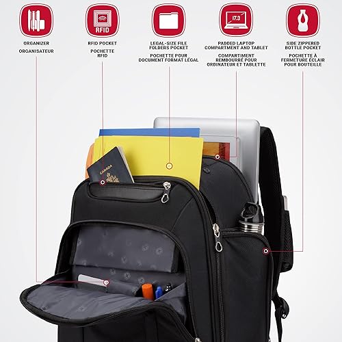 SWISSGEAR Carry-On Backpack with Quick Access Laptop Section - Fits laptops up to 17.3-Inch and Tablets - Black (SWA2328BD)