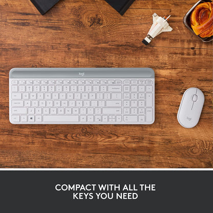 Logitech MK470 Slim Wireless Keyboard and Mouse Combo - Modern Compact Layout, Ultra Quiet, 2.4 GHz USB Receiver, Plug n' Play Connectivity, Compatible with Windows - Off White Off White Combo