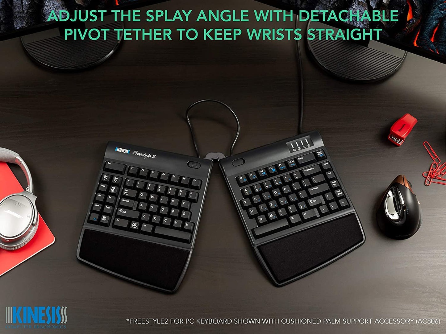 Kinesis Freestyle2 Keyboard for PC- French Canadian Tri-Color Bilingual Legendin