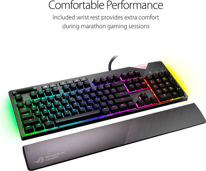 ASUS ROG Strix Flare (Cherry MX Red) Aura Sync RGB Mechanical Gaming Keyboard with Switches, Customizable Badge, USB Pass Through and Media Controls