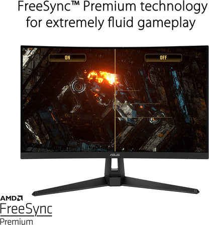 ASUS TUF Gaming VG27VH1B 27” Curved Monitor, 1080P Full HD, 165Hz (Supports 144Hz), Extreme Low Motion Blur, Adaptive-sync, FreeSync Premium, 1ms, Eye Care, HDMI D-Sub, BLACK
