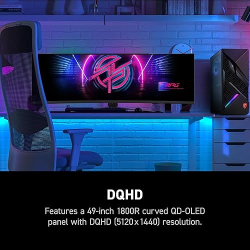 MSI MPG 491CQPX QD-OLED 49-inch QD-OLED 5120 x 1440 (DQHD) Computer Monitor, 240Hz, Adaptive-Synch, HDMI, Display Port, VGA Port, VESA Mountable, Tilt, Height Adjustable, Speaker, 0.03ms, Black
