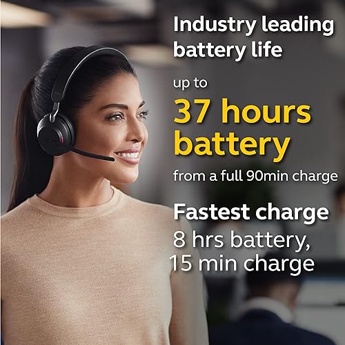 Jabra Evolve2 65 MS Wireless Headphones with Link380c, Stereo, Black – Wireless Bluetooth Headset for Calls and Music, 37 Hours of Battery Life, Passive Noise Cancelling Headphones Microsoft Teams Stereo (USB-C)