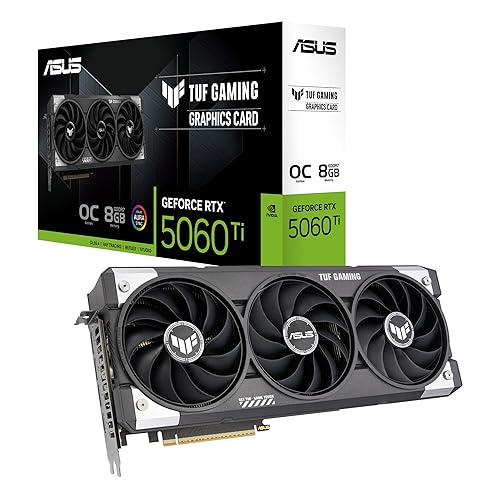 ASUS TUF Gaming GeForce RTX ™ 5060 Ti 8GB GDDR7 OC Edition Gaming Graphics Card (PCIe® 5.0, HDMI®/DP 2.1, 3.1-Slot, Military-Grade Components, Protective PCB Coating, axial-tech Fans) TUF Gaming RTX5060Ti|OC|8GB