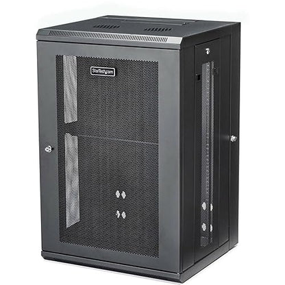 StarTech.com 4-Post 18U Wall Mount Network Cabinet w/ 1U Shelf, 19 Wall-Mounted Server Rack for IT / Data Computer Equipment 35.60/904.24mmx24/609.60mmx21.70/551.18mm Cabinet