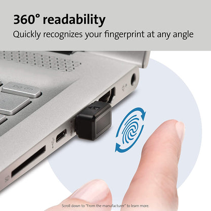 Kensington VeriMark USB Fingerprint Key Reader - Windows Hello, FIDO U2F, Anti-Spoofing (K67977WW),Black For Single PC's