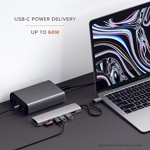 Satechi USB C Slim Multiport Adapter with Ethernet, 4K HDMI, 60W USB C PD Charging, 2 USB-A, SD/Micro Card Readers - for M2/ M1 MacBook Pro/Air, M2/ M1 iPad Pro/Air, M2 Mac Mini, iMac M1 (Silver)