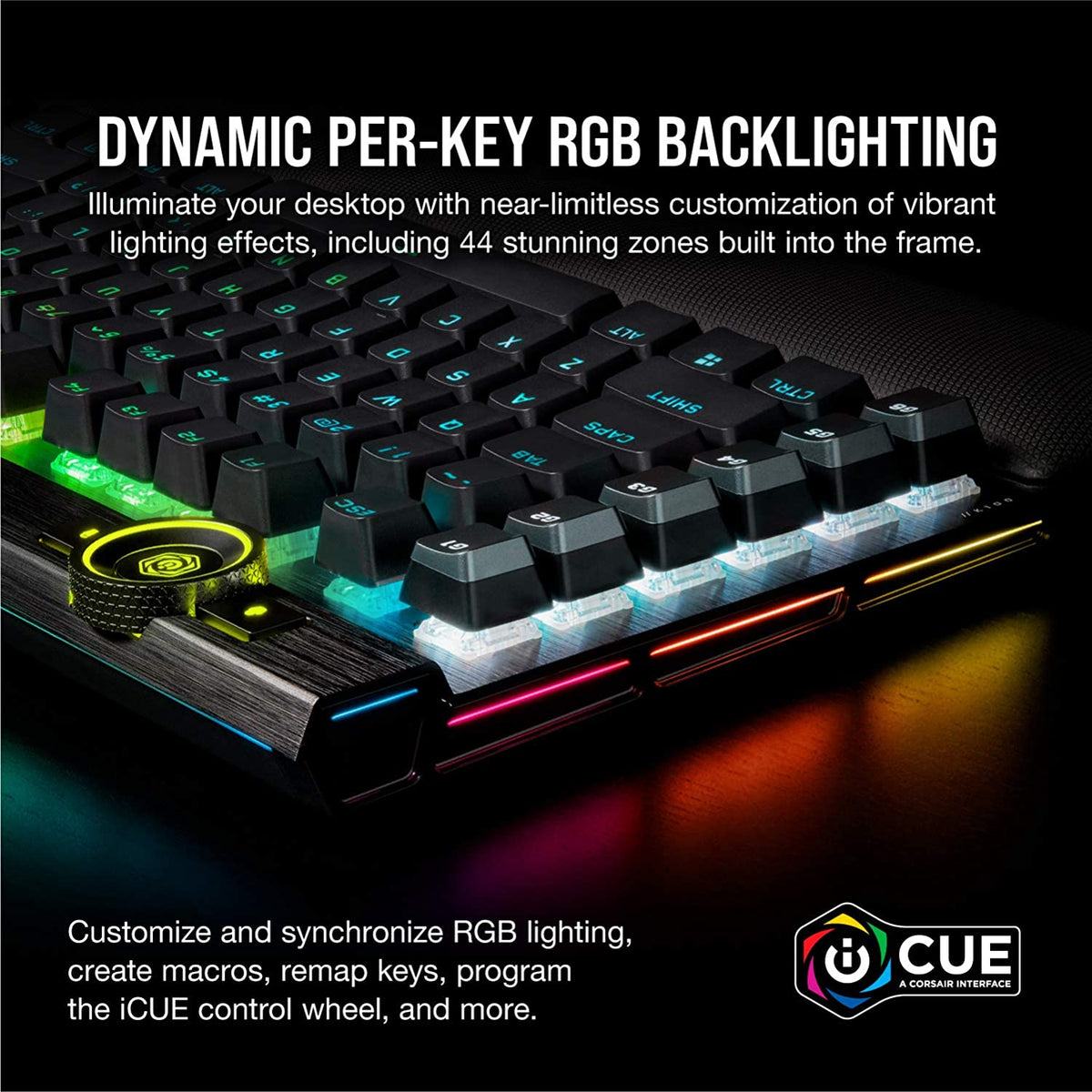 Corsair K100 RGB Optical-Mechanical Gaming Keyboard - Corsair OPX RGB Optical-Mechanical Keyswitches - AXON Hyper-Processing Technology for 4X Faster Throughput - 44-Zone RGB LightEdge Optical Gaming Keyboard