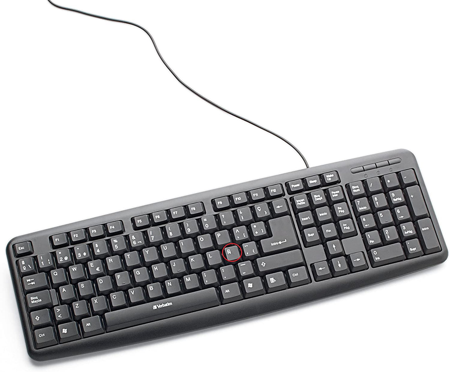 Verbatim Slim Corded USB Keyboard - Black (Spanish) - 98121