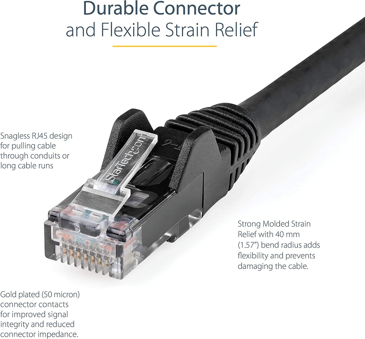 Startech 3ft (90cm) CAT6 Ethernet Cable - LSZH (Low Smoke Zero Halogen) - 10 Gigabit 650MHz 100W PoE RJ45 UTP Network Patch Cord Snagless w/Strain Relief - Black CAT 6, ETL Verified (N6LPATCH3BK) 3 ft Black